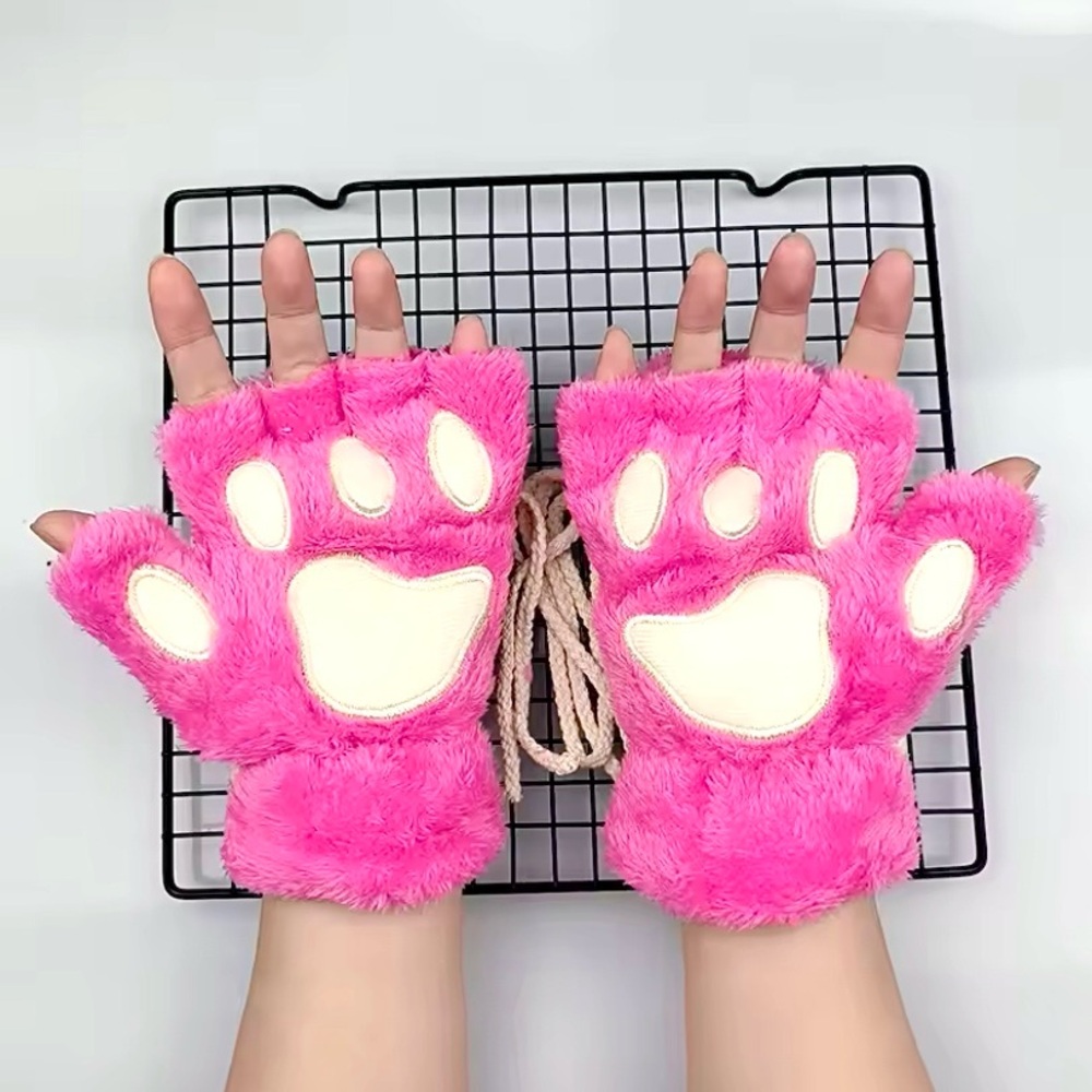Hot pink cat paw fingerless gloves🐾